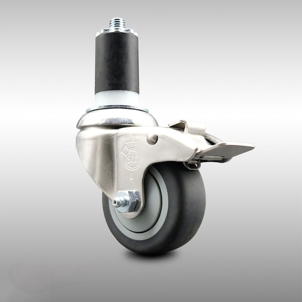 Service Caster 3 Inch 316SS Thermoplastic Rubber Swivel 1-5/8 Inch Stem Caster Lock Brake SCC SCC-SS316TTLEX20S314-TPRB-158 - main